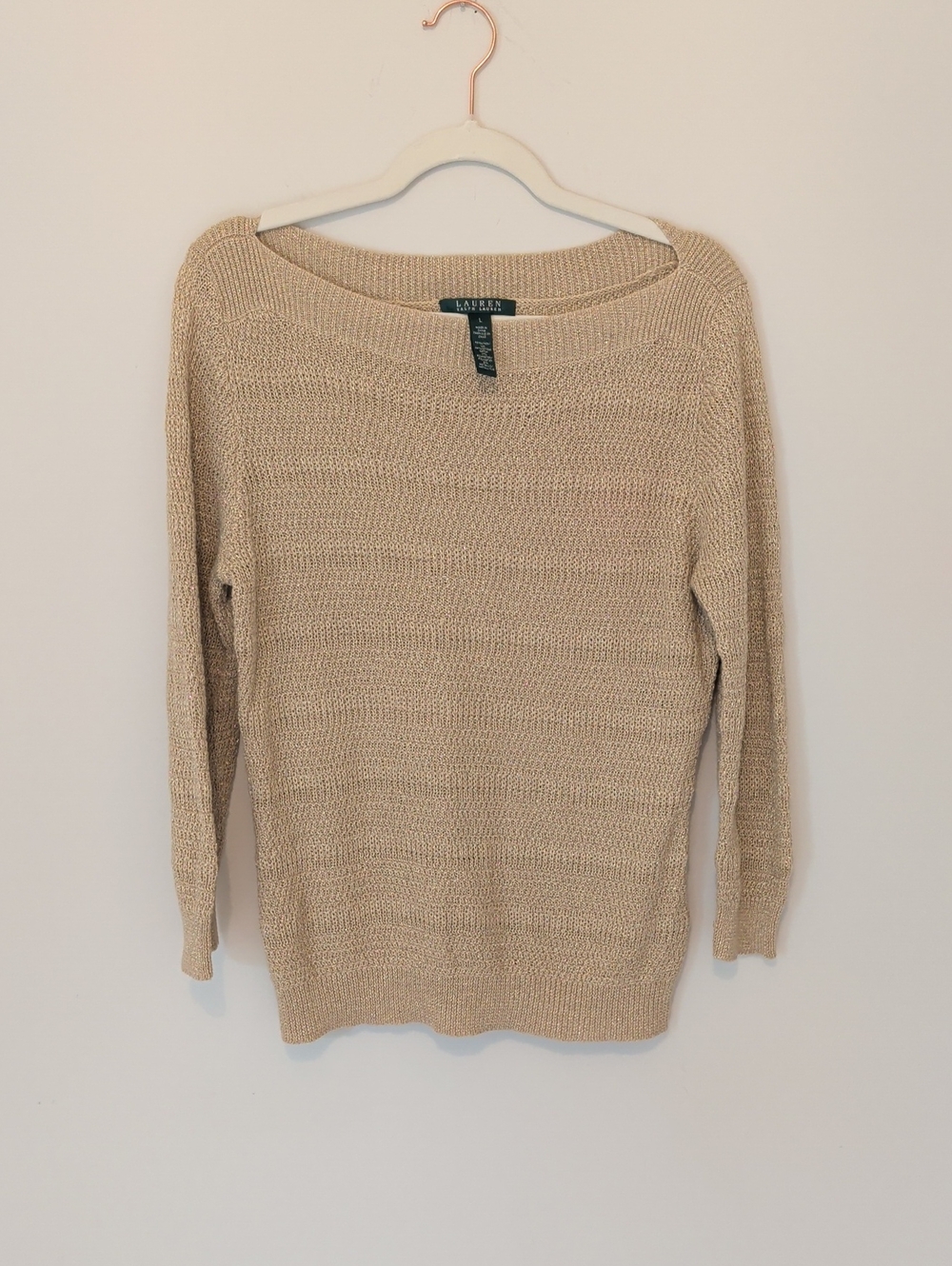 DEAL! Lauren Ralph Lauren Gold Shimmery Boatneck Sweater - size Large